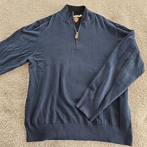 Neve Cashmere Silk Blend Sweater 1/4 Zip Men's Large Blue Mock Collar Outdoor